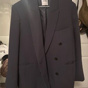 Zara Women’s Dark Blue Double-Breasted Blazer